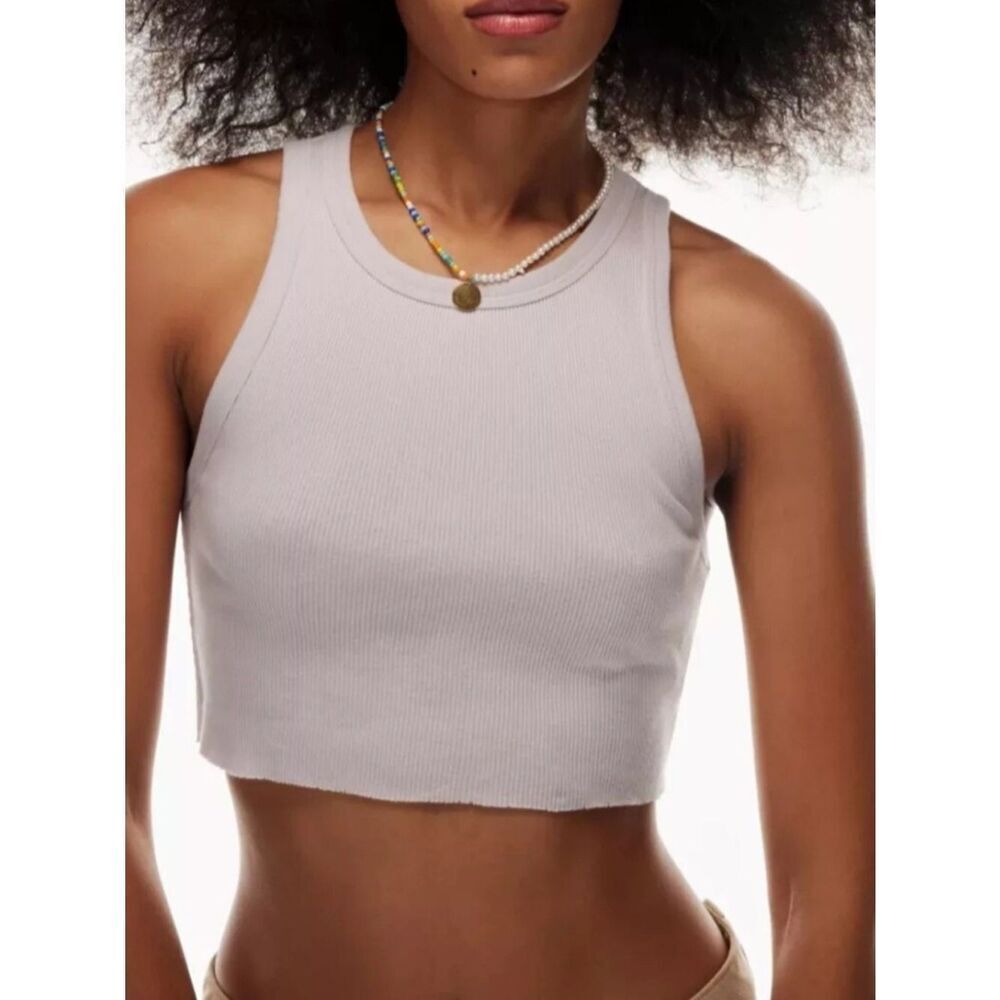 Aritzia TNA Grey Ribbed Cropped Tank Top Women’s Small